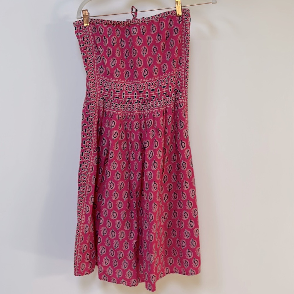 Pink patterned strapless Calypso St. Barth’s vacation dress size S w pockets